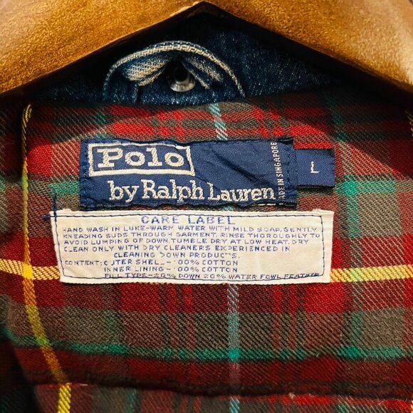 VINTAGE 80s 90's POLO RALPH LAUREN DENIM JEAN DOWN JACKET - Picture 4 of 16